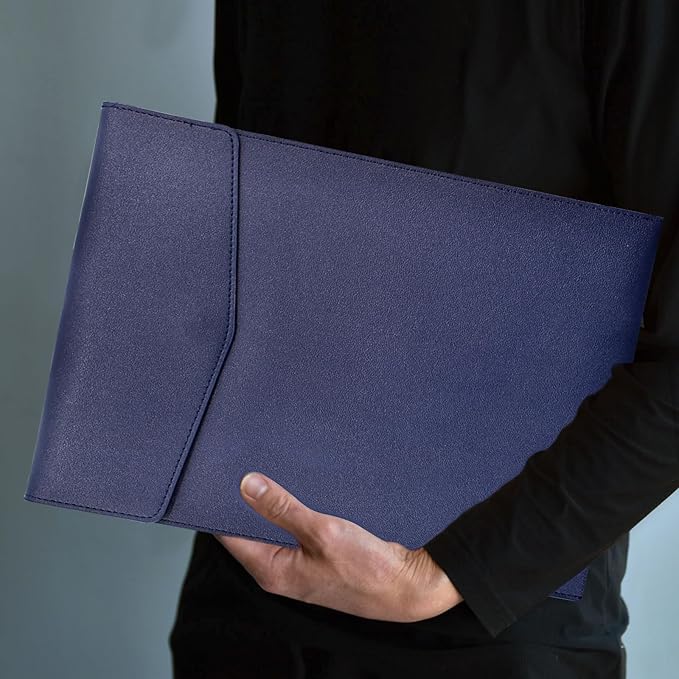 VANRA 1 Piece PU Leather File Folder Vertical A4 Document Holder File Envelope Waterproof Leather Portfolio Case Filing File Organizer for Letter Size with Magnetic Button Closure (Navy Blue)