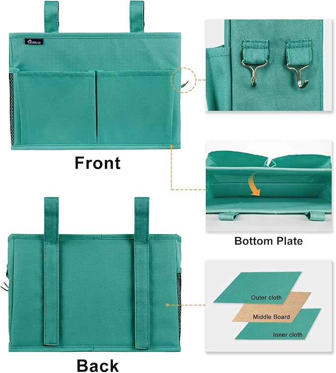 Surblue Caddy Hanging Organizer Bedside Storage Bag for Bunk and Hospital Beds, Teal, Small