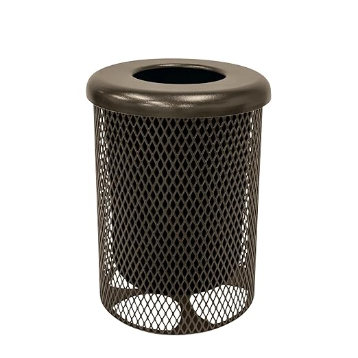 RFT-TXTBRW Heavy Duty Round Trash Receptacle with Flat Top, Liner Included, 32 Gallon, Textured Brown, Made in America