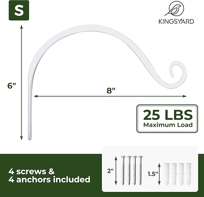 Kingsyard 2-Pack Wall Plant Hanger Outdoor - Heavy Duty Metal Decorative Hanging Bracket Hooks for Hanging Plant, Hummingbird Feeders, Lanterns, Wind Chimes Outdoor & Indoor, 8-Inch/White