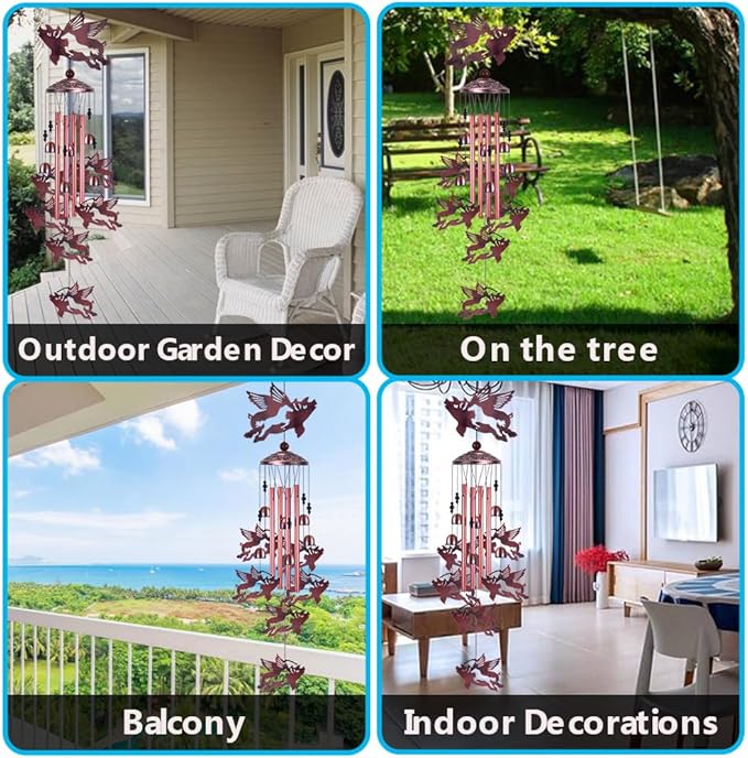 Outdoor Flying Pig Wind Chimes Indoor Decor - Hand-Made Mobile Romantic Wind Catcher, 37" Pigs Wind Chime for Home, Balcony, Patio, Garden Decoration, Gift for Mom, (4 Tubes, 6 Bells, 7 Flying Pigs)