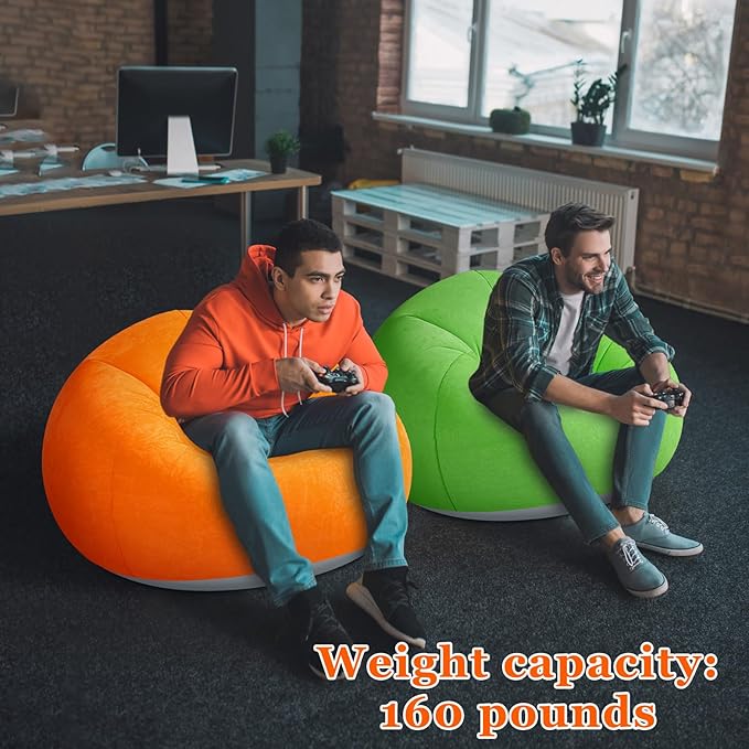 Realspring Inflatable Bean Bag Chairs Outdoor Blow up Camping Chairs Inflatable Lazy Sofa Folding Portable Bean Bag Loungers Couch for Movie Night(Orange, Green,2 Pcs)