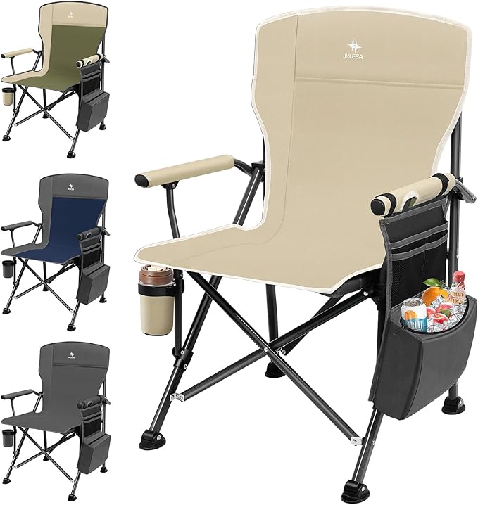 XL Heavy Duty Camping Chair 396lb Capacity (525lb Max) – Waterproof 1680D Oxford Fabric, 2" Padded Seat & Back, Cup Holder, Cooler Pocket, Portable for Camping, Beach & Tailgating (Taupe)