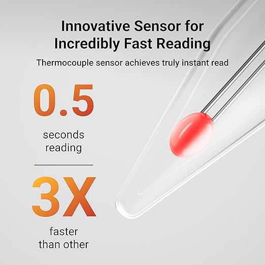 Professional Meat Thermometer Digital, Ultra-Fast 0.5 Sec Instant Read, NIST Certified ±0.5°F Accuracy, 100% Waterproof, Auto-Rotating Backlit Display, Lift-to-Wake, for BBQ/Candy, Orange&Gray