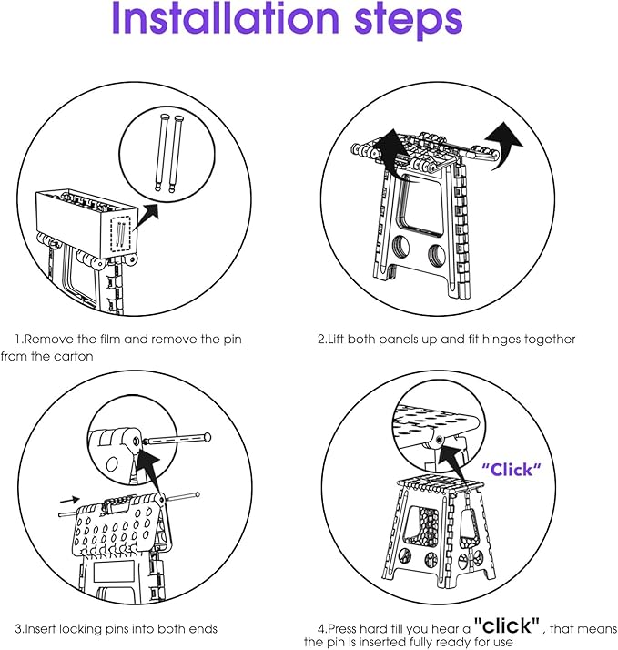 ACSTEP 17.5 Inch Folding Step Stool for Adults and Kids, Non-Slip Plastic Foldable Stepping Stool, Collapsible Folding Stool with Handle Holds Up to 400lbs for Kitchen, Dot Black (1 Pack)
