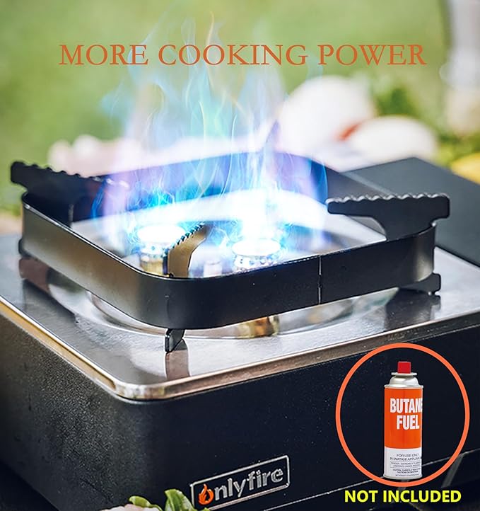 ONLYFIRE Portable Butane Stove with Carry Case, Mini Camping Stove Instant Ignition, Windproof Camp Stove for Camping, Hiking, RV Trip, Backpacking and Emergency, Black GS336