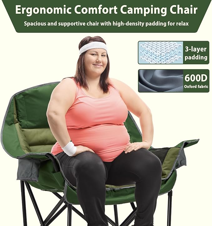 Oversized Camping Chair, Portable Folding Camping Chairs with Side Pocket, Cup Holder and Carry Bag, Heavy Duty Outdoor Camping Chairs for Adults, Fishing, Sports, Trip, up to 400lbs, Style 2