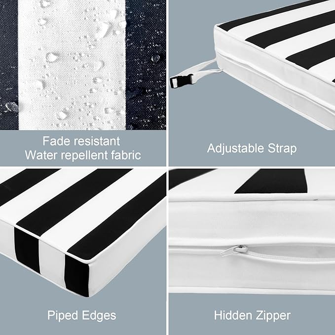 LVTXIII Patio Chair Cushions 22"x22"x3", Water-Repellent Outdoor Seat Cushions for Patio Furniture, Square Chair Pads with Ties for Home Garden Decoration, Set of 2, Cabana Black