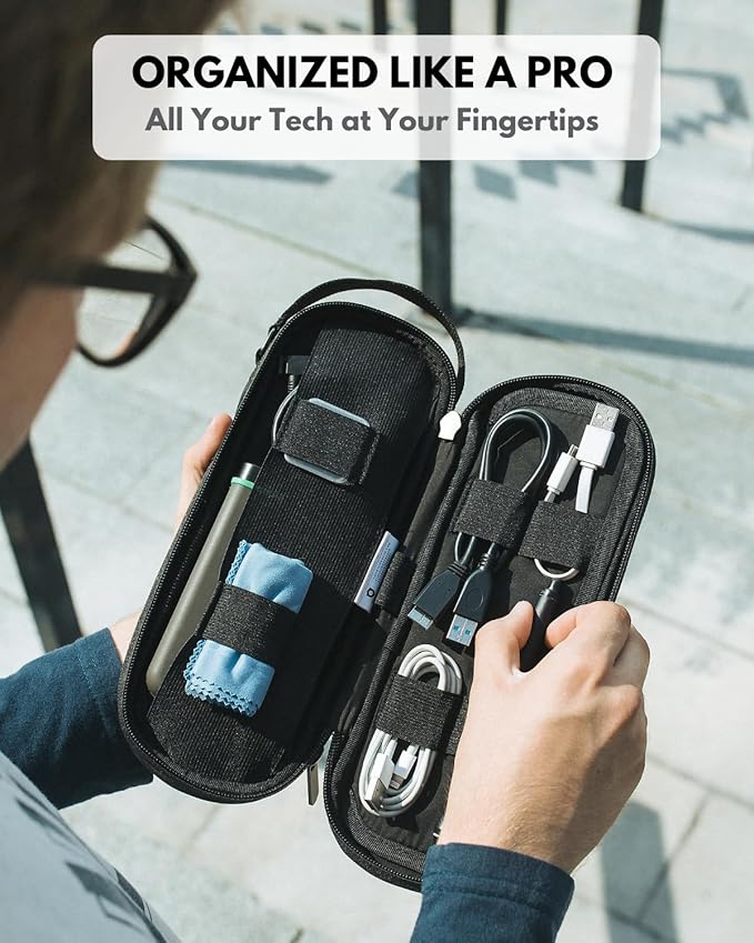 SIDE BY SIDE Electronics Organizer Travel Case for Cables, Charger, Power Bank – Tech Bag for MacBook Accessories, Adapter – Slim Cord Organizer Bag with Gift Box for Travel & Daily Use