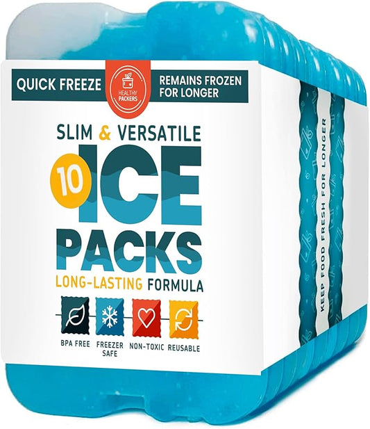 Healthy Packers Ice Packs for Lunch Boxes & Coolers - Freezer Packs - Original Cool Pack | Cooler Accessories for Beach, Camping & Fishing | Slim & Long-Lasting Reusable Ice Pack for Cooler