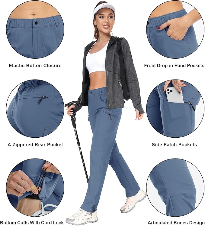 GymBrave Women's Hiking Cargo Pants Quick Dry Outdoor Camping Capris Water Resistant UPF 50 with Zipper Pockets