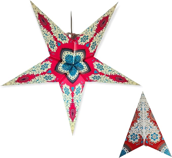 Lantern Lampshade Paper Star Light Shades Large 60cm Star Hanging Decorations for Christmas Wedding Home Decoration Birthday Party (Glitter White, Red, Blue)