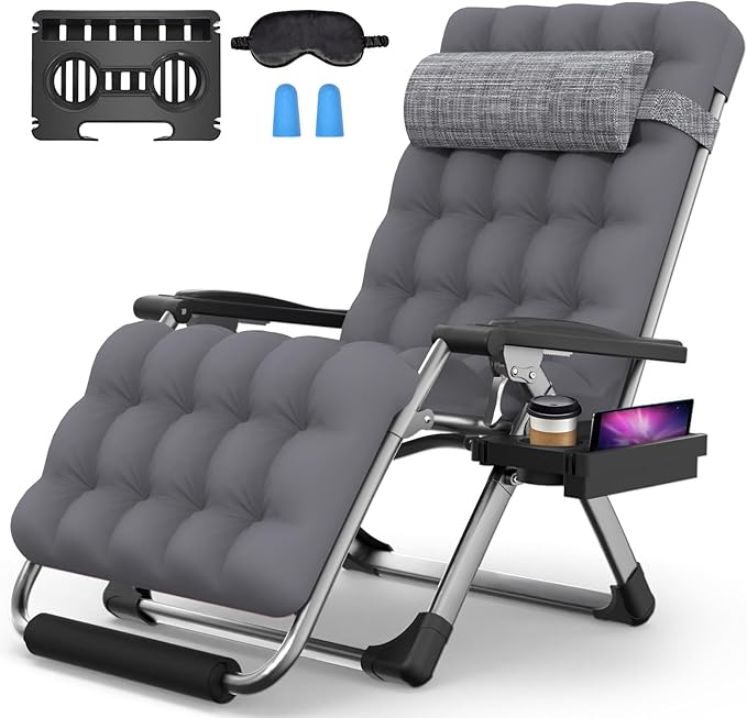 Suteck Oversized Zero Gravity Chair,33In XXL Lounge Chair w/Removable Cushion&Headrest, Reclining Camping Chair w/Upgraded Lock and Footrest, Reclining Patio Chairs Recliner for Indoor Outdoor,500LBS
