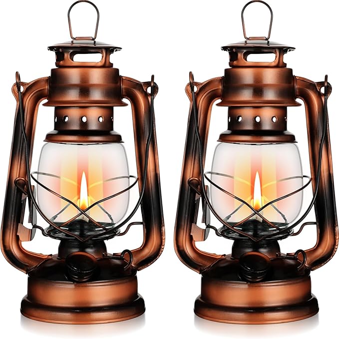 Retisee 2 Pcs Hurricane Lantern 10 Inch Original Oil Burning Lantern Decorative Kerosene Vintage Oil Lamp Hanging Kerosene Fuel Lamps for Outdoor Indoor Home Patio Camping, Bronze