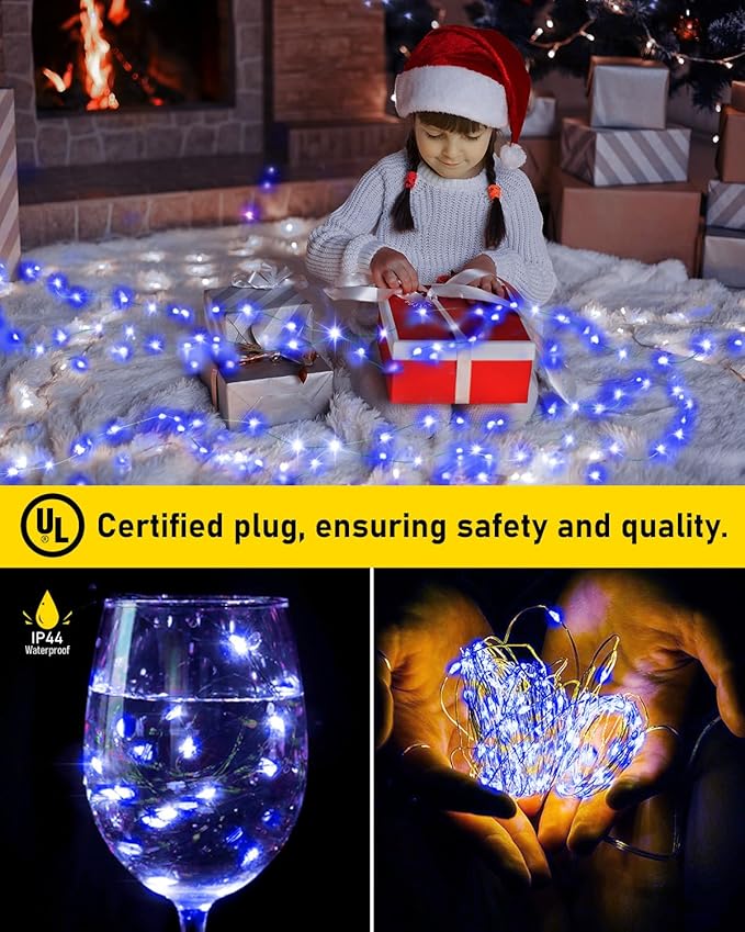 KNONEW 100FT Outdoor Christmas Fairy Lights Plug in,300 LED String Lights Outdoor Waterproof 8 Modes for Wedding Bedroom Walls Garden Trees Decoration(Blue)