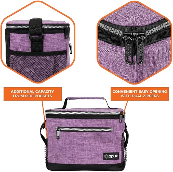 opux Insulated Lunch Box Men Women, Lunch Bag for Work School, Leakproof Soft Cooler Tote Adult, Large Lunch Pail Kids Boys Girls, Picnic Beach Food Bag with Shoulder Strap, Purple