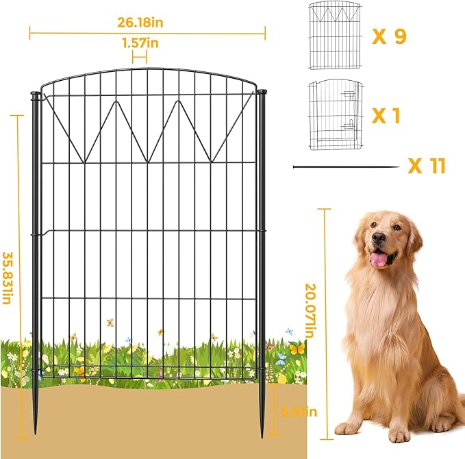 Jocoevel Garden Fence 10 Panels, 35.8 in (H) x 21.8 ft (L) No Dig Decorative Fencing, Rustproof Metal Fence Border for Garden Beds, Outdoor Temporary Dog Fence for Yard Patio