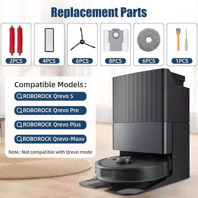 28 Pack Accessories Compatible with Roborock Qrevo S/Qrevo Pro/Qrevo Plus/Qrevo-Maxv Vacuum Robot,Parts Include:Main Brush,Side Brush,Hepa Filter,Mop Cloth,Dust Bag,Cleaning Brush&Screwdrive