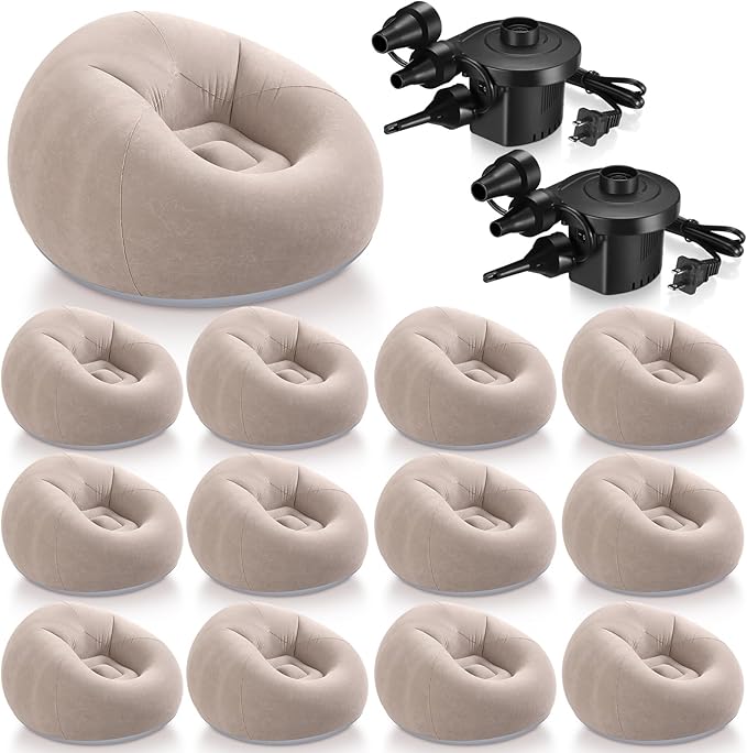 Realspring 12 Pcs Bean Bag Chairs for Adults Inflatable Chairs with Electric Air Pump,Blow up Couch Folding Portable Inflatable Couch Lazy Sofa for Reading Living Room Camping (Coffee)