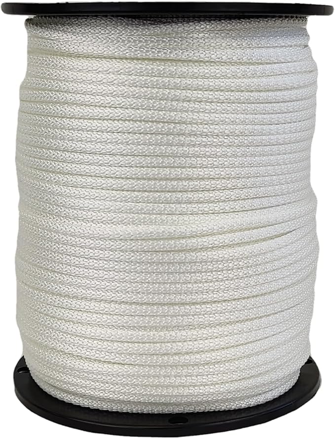 3/16 inch White Dacron Polyester Rope - 500 Foot Spool | Solid Braid - Industrial Grade - High UV and Abrasion Resistance - Low Stretch