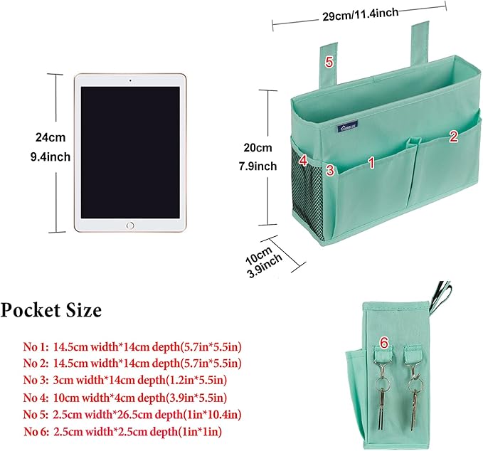 Surblue Caddy Hanging Organizer Bedside Storage Bag for Bunk and Hospital Beds, Green, Small
