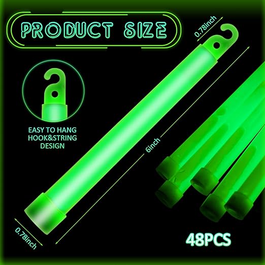 Sotiff 48 Pcs Bright 6 Inch Large Glow Sticks Bulk Emergency Glow in The Dark Sticks with 12 Hour Duration for Camping Hiking Outdoor Parties Activities Survival Storms Blackouts (Green)