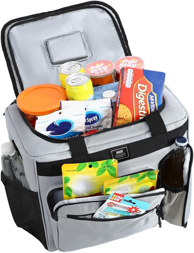 MIER 30L Extra Large Soft Cooler Bag with Bottle Opener for Camping Beach BBQ Grocery Golf Leakproof Picnic Lunch Bag, Collapsible, Top Flip Lid, 45Can (Grey)