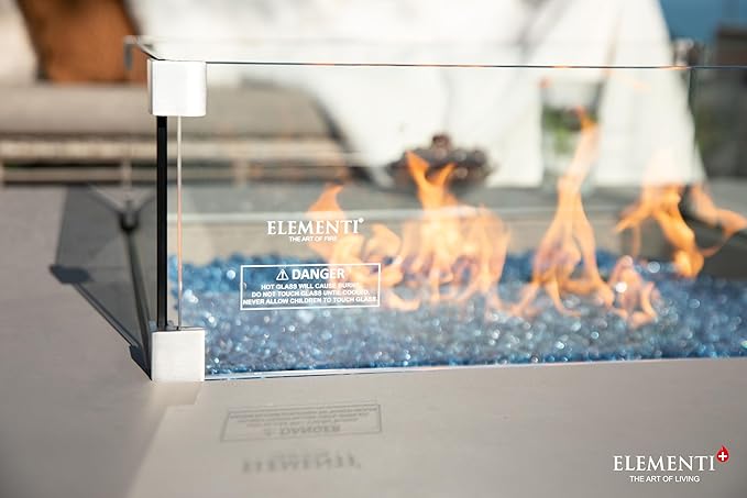 Elementi+ | Bundle Lucerne Gas Fire Pit Cast Concrete 42" Square Fire Table, Outdoor Fire Pit Electronic Ignition | Canvas Cover, Fire Glass and Burner Lid Included | Light Gray | Propane Gas