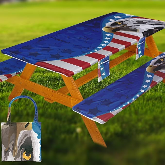 Picnic Table Cover with Bench Covers Table Cloth Tablecloth Summer Outdoor Rv Patio Tent Camping Glamping Campsite Camper Essentials Accessories Items Gear Gadgets Stuff Necessities Supplies Must Have
