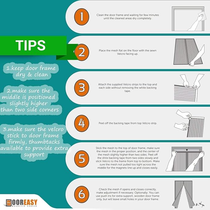 DOOREASY Magnetic Screen Full Frame Loop Sewn Full Sizes Instant Screen Door, Add-On Magnets and Weight Bars Net Screen Door(Fits Doors Up to 30"x82")