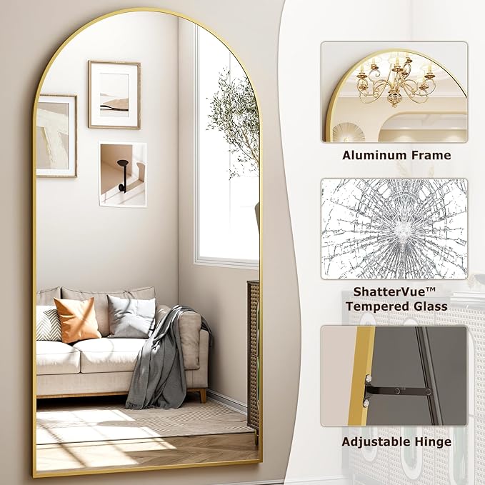 41"x81" Extra Large Arched Full Length Mirror - Leaning Mirror Arch Wall-Mounted Mirrors - Aluminum Alloy Frame Modern Simple Home Decor - for Living Room Bedroom Cloakroom