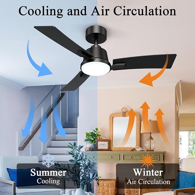 42 Inch Ceiling Fans with Lights,Low Profile Ceiling Fan,Modern Flush Mount,Reversible 6 Speeds,3CCT Dimmable Noiseless Black Ceiling Fans for Living Room,Bedroom and Patio,ETL Listed