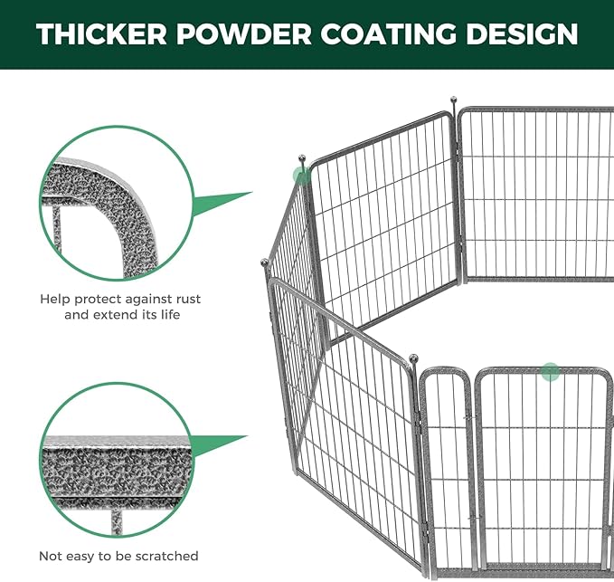 FXW Garden Fence with Door, 32in(H) x 72ft(L) 32 Panels Dog Fence Outdoor for The Yard - Heavy Duty Metal Fencing Tall Animal Barrier for Dog and Rabbit, Easy Assemble