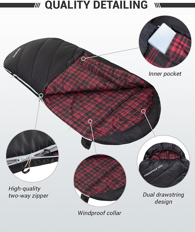 KingCamp Sleeping Bag for Adults, Cold Weather & Warm Extra Wide Big & Tall XL Portable Waterproof Flannel Sleeping Bags, Essentials Gear Accessories for Camping Backpacking Hiking Indoor & Outdoor