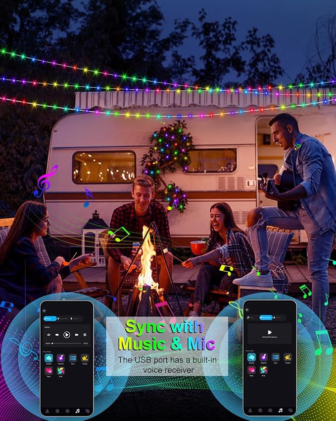 Smart Fairy Lights 33Ft 100 LED Twinkle String Lights with Remote & APP Control, Color Changing USB Christmas Tree Lights Music & Mic Sync for Halloween Bedroom Holiday Party Decor