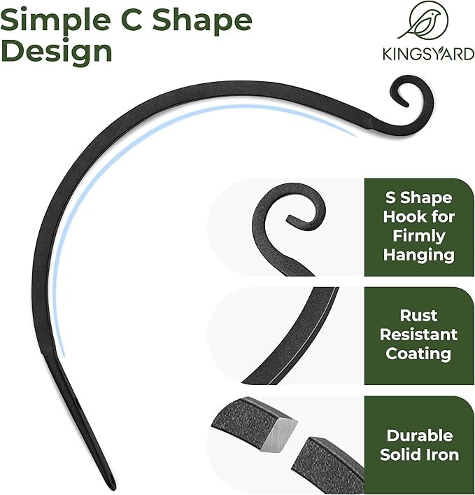 Kingsyard 2-Pack Wall Plant Hanger Outdoor - Heavy Duty Metal Decorative Hanging Bracket Hooks for Hanging Plant, Hummingbird Feeders, Lanterns, Wind Chimes Outdoor & Indoor, 14-Inch/Black