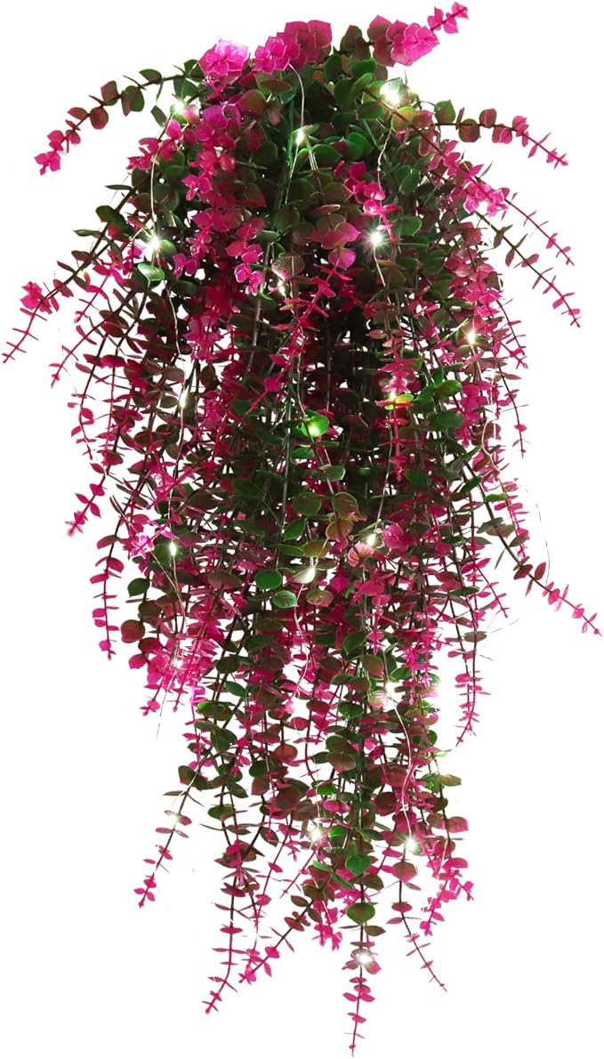 Fake Hanging Planta Faux Hanging Plants Indoor Artificial Decor outdoor Faux Plants UV Resistant Fake Hanging Plants for Wall House Room Patio Indoor Outdoor Home Shelf Office Wall Decor(Fuchsia)