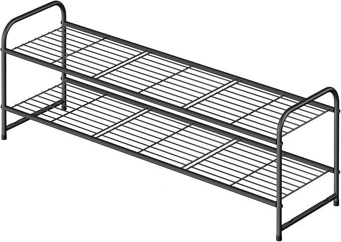 2 Tier Shoe Rack for Closet, 44 Inch Extra Long Shoe Storage Organizer for Shelves, Heavy Duty Metal, Easy Assembly, Black