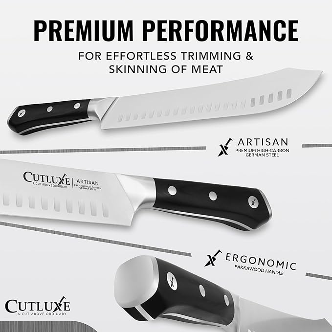 Cutluxe Butcher Knife – 10″ Bullnose Carving Knife, Forged High Carbon German Steel – Full Tang & Razor Sharp – Ergonomic Handle Design – Artisan Series