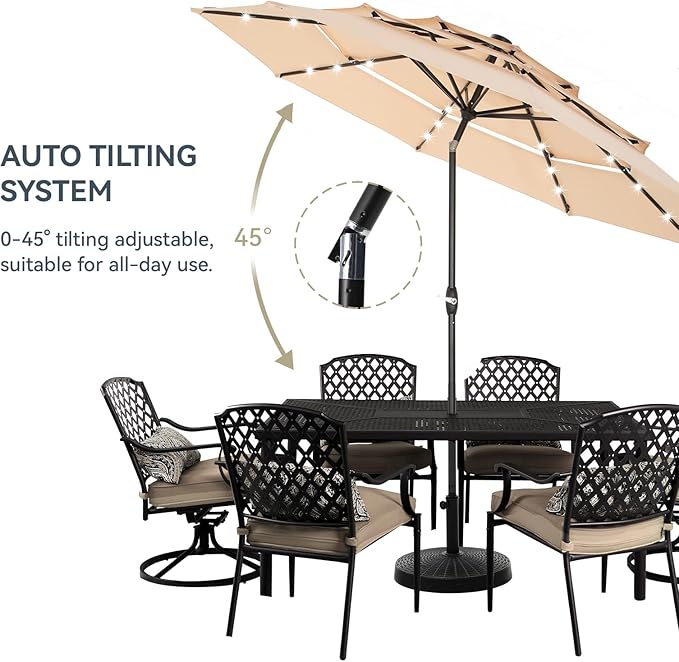 GREEN PARTY 10ft Outdoor Patio Umbrella, Auto-Tilt Market Table Umbrellas with Crank, 8 Sturdy Ribs & 1.5" Pole UV Protection for Garden Deck Backyard Pool