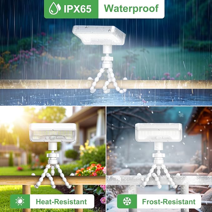 Tryme 92 LED Solar Lights Outdoor Waterproof with Motion Sensor, Octopus Stand, Adjustable Angle, Optical Diffuser Lens, 3 Modes, USB & Solar Powered, Fence Lights for Garden, Gate (1 Pack)