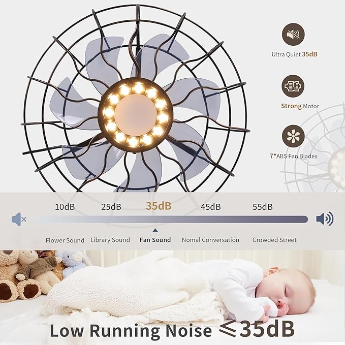 Outdoor Ceiling Fans with Light for Patios Gazebo, 15" Weatherproof Plug in Ceiling Fan, Gazebo Fan Remote, 3CCT Dimmable,Caged Ceiling Fan with Hanging Hook for Porch, Pergola,Canopy, Classical Black