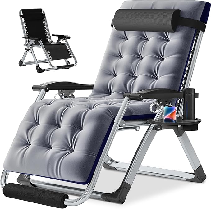 NAIZEA Widened Zero Gravity Chair 29" XL,Oversized Outdoor Lounge Chairs, Folding Reclining Camping Chairs with Cup Holder, Ergonomic Patio Lawn Chair for Balcony Beach Deck Yard