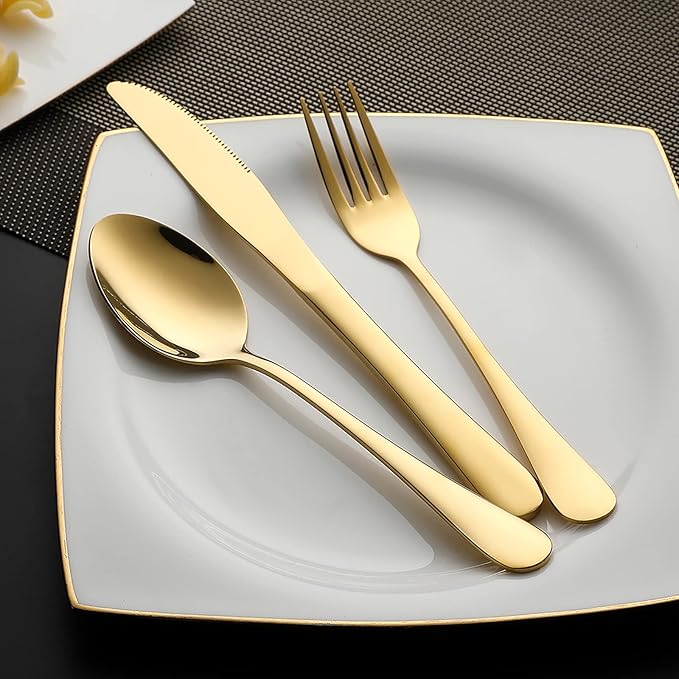 DEVICO Portable Utensils, Travel Camping Cutlery Set, 8-Piece including Knife Fork Spoon Chopsticks Cleaning Brush Straws Portable Case, Stainless Steel Flatware set (Gold)