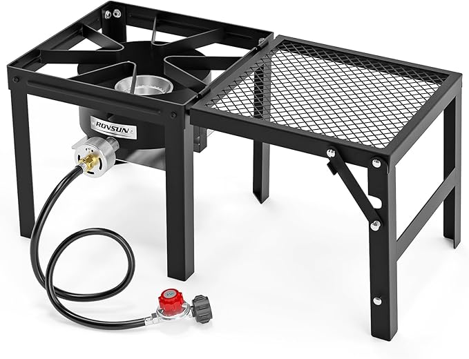ROVSUN Portable Propane Gas Stove with Detachable & Foldable Side Rack, Single Burner Camp Stove Cooker for Outdoor Backyard Cooking, Camping, Tailgating, Canning, Frying Turkey & Boiling Seafood