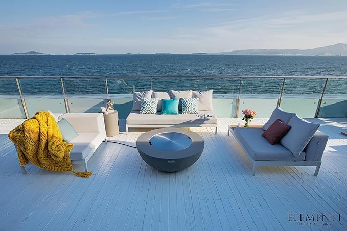 Elementi Lunar Bowl Cast Concrete Fire Table Bundle, Outdoor Fire Pit Fire Table Patio Furniture, Light Gray (Liquid Propane Gas)