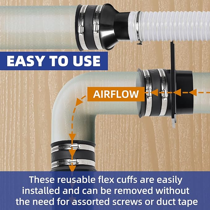 TonGass (Combo Pack) 4" to 2-1/2" Hose Cone Reducer Dust Collection Fitting 4" Flexible Hose Cuff Coupler Blast Gate for Dust Collection Systems with Stainless Steel Clamps