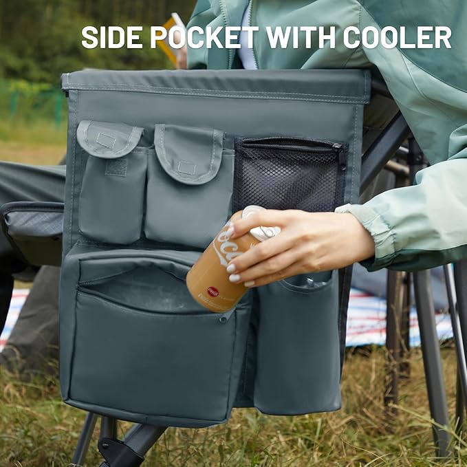 TIMBER RIDGE Oversized Folding Camping Chair High Back Heavy Duty for Adults Support up to 500lbs with Cup Holder, Side Pocket Cooler Bag 2 Pack