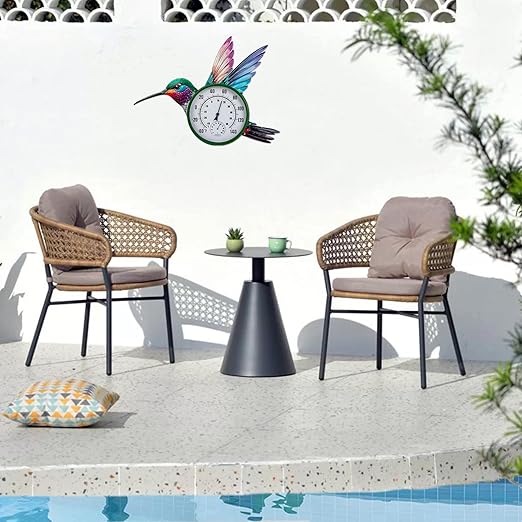 Large Outdoor Thermometer, Hummingbird Wall Thermometers Hygrometer No Need Battery, Retro Sun Outside Thermometer Decoratibve for Backyard, Garden, Living Room