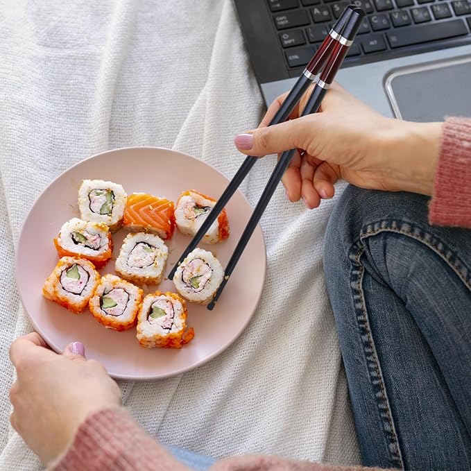 GLAMFIELDS 5 Pairs Premium Chopsticks Reusable Dishwasher Safe 9.5 Inch Fiberglass Chop Sticks Gift Set Non Slip Multi Color